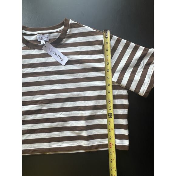 The Drop Women's Sydney SS Cropped Crew Neck T-Shirt Sz L Coffee Bean/White Pin - Picture 10 of 11